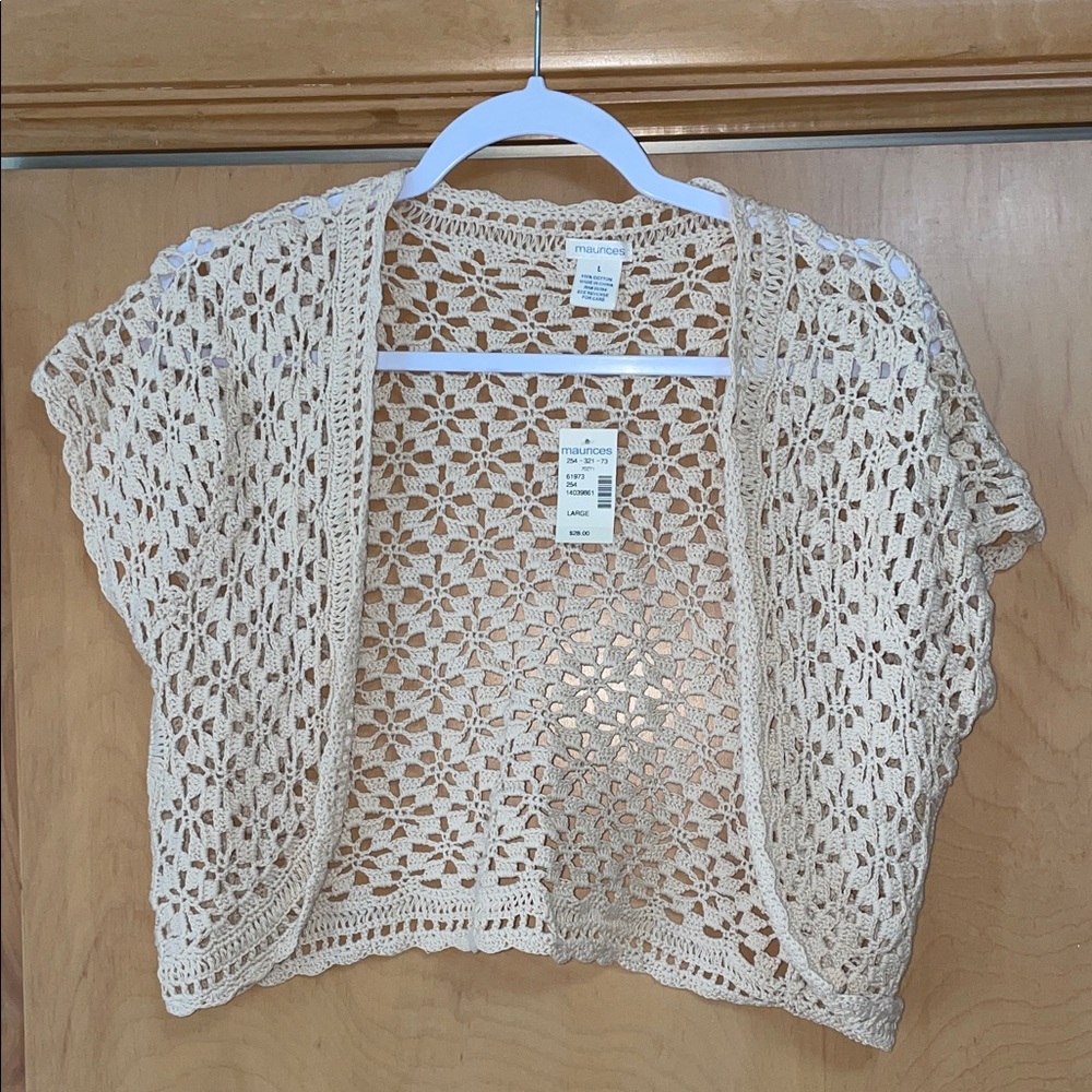 NWT Maurices Beige Crochet Cardigan size Large